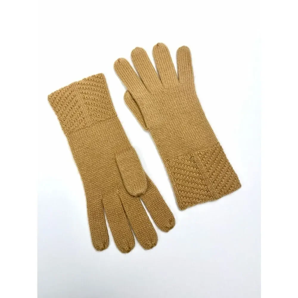NWOT Lord & Taylor Knit Cashmere Gloves Camel Color One Size Soft Winter